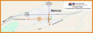 MAP Colorado Department of Transportation Project Map of the sidewalk improvements on Grand Avenue (US 160 Business Route) in Mancos Colorado Department of Transportation Project Map of the sidewalk improvements on Grand Avenue (US 160 Business Route) in Mancos