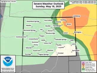 MAP Colorado Severe Weather Outlook for May 18, 2025 - NOAA Map of Colorado Severe Weather Outlook for May 18, 2025 - NOAA