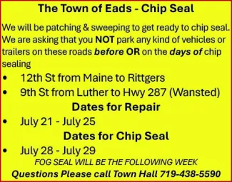 Advertisement for Town of Eads street work