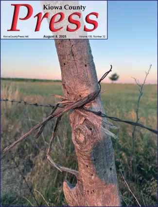 Photo of the week from the August 8, 2025, edition of the Kiowa County Press in Eads, Colorado - Weathered fence post and barbed wire in Kiowa County, Colorado - Chris Sorensen. Photo of the week from the August 8, 2025, edition of the Kiowa County Press in Eads, Colorado - Weathered fence post and barbed wire in Kiowa County, Colorado - Chris Sorensen.
