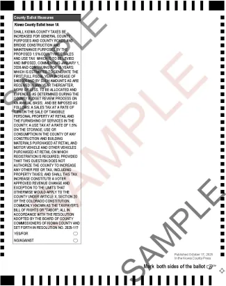 2025 Kiowa County Sample Ballot Page 2 2025 Kiowa County Sample Ballot Page 2