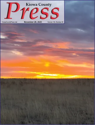 Photo of the week from the November 28, 2025, edition of the Kiowa County Press in Eads, Colorado -  Fall prairie sunset in Kiowa County, Colorado. - Chris Sorensen.
