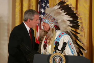 George W. Bush greets Ben Nighthorse Campbell