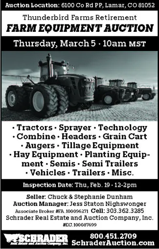 Advertisement for a farm equipment auction