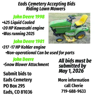 Advertisement soliciting bids for used lawn equipment