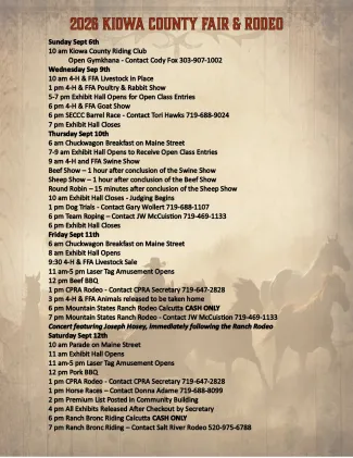 2026 Kiowa County Fair Schedule