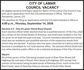 2026-09-04 LEGAL DISPLAY City of Lamar Council Vacancy - Open Position