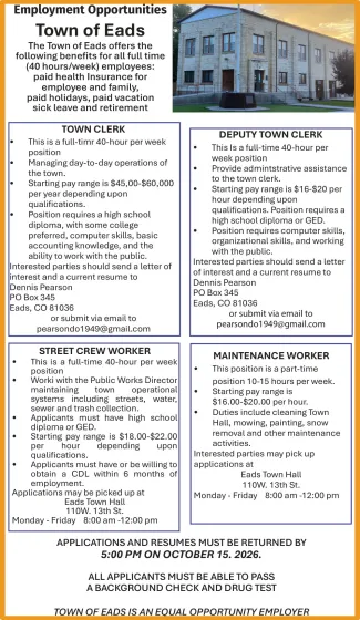 Help Wanted - Town of Eads