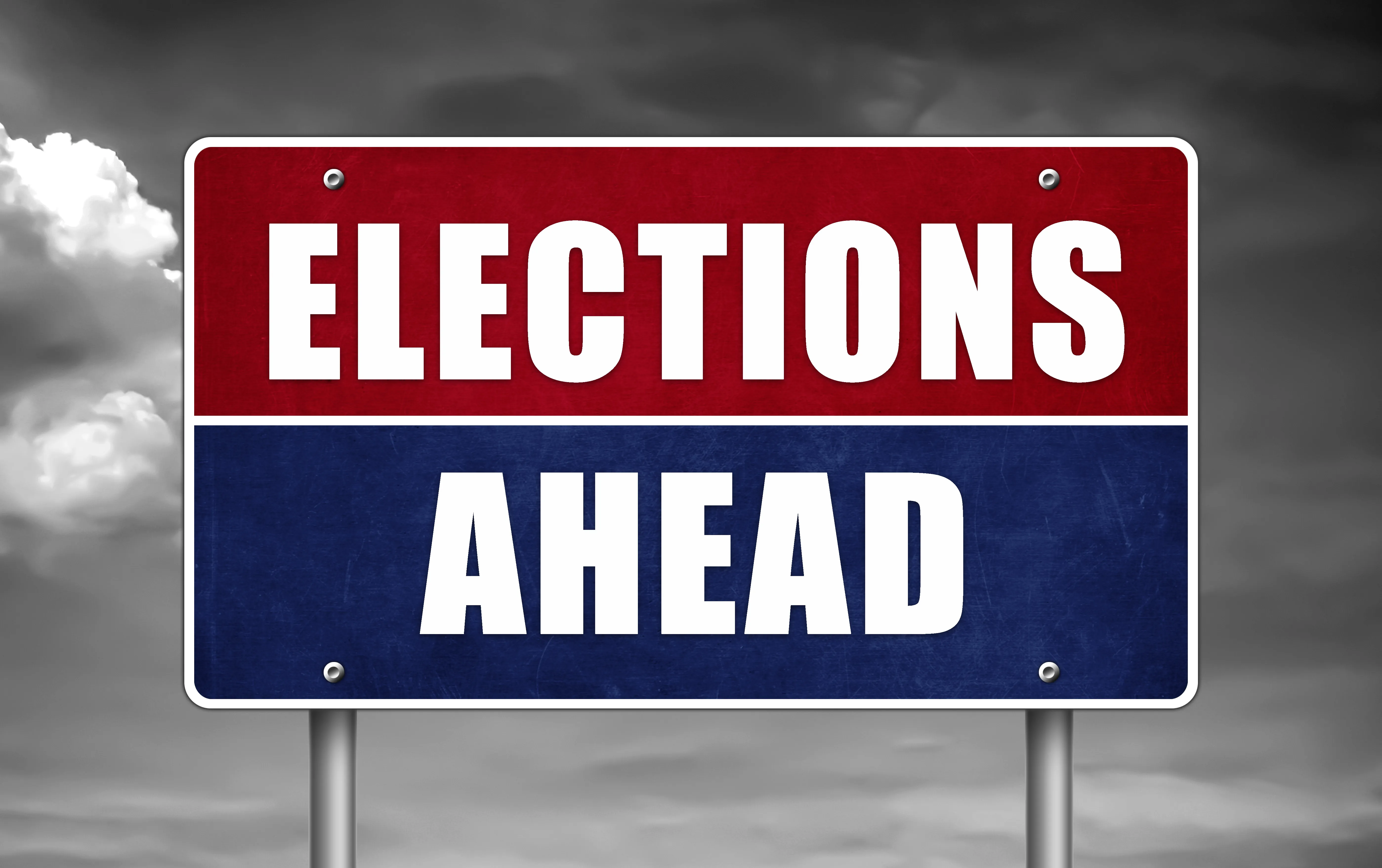 Roadside-style sign with the words "Elections Ahead"