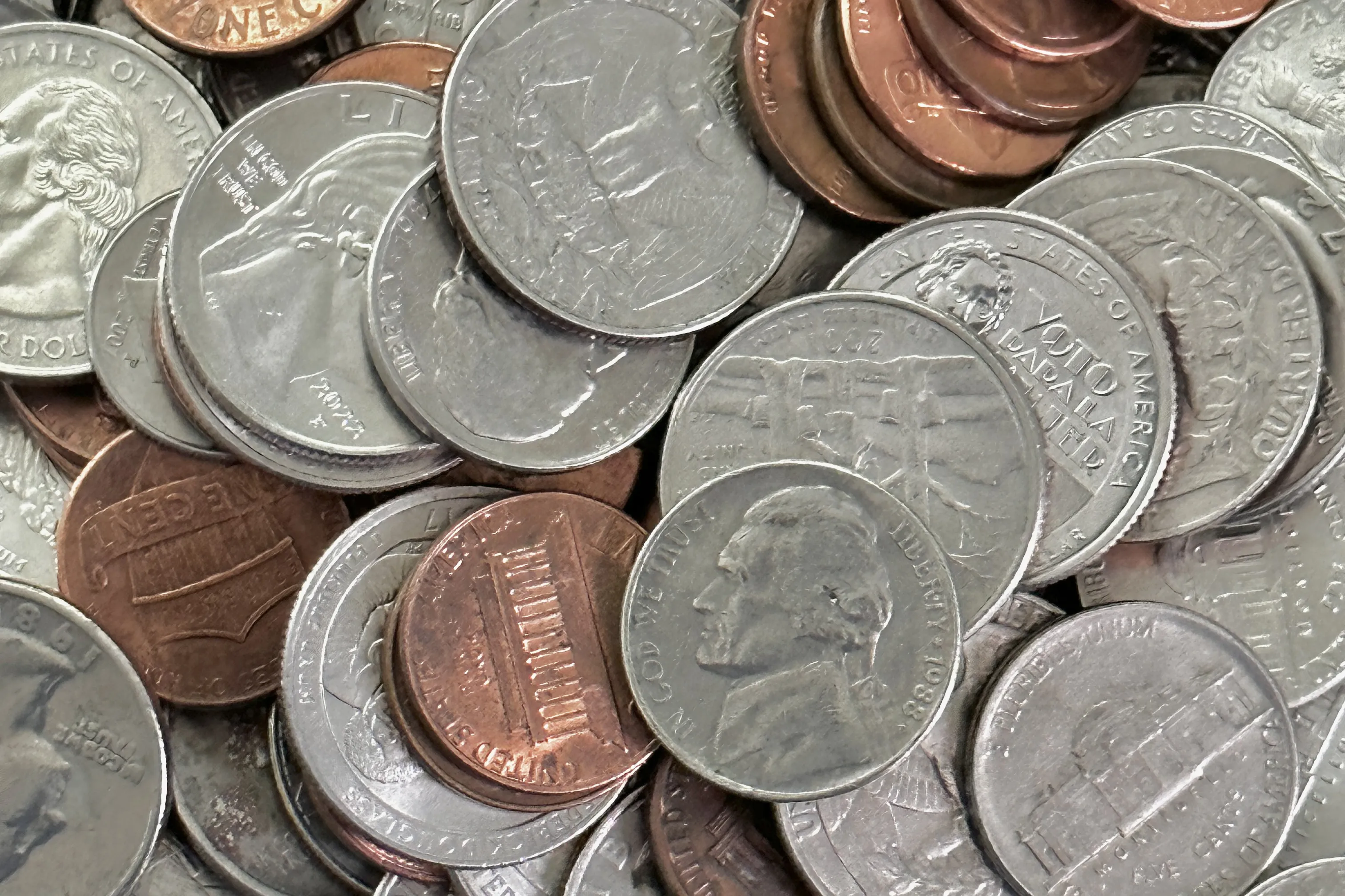 Overhead view of assorted United States coins