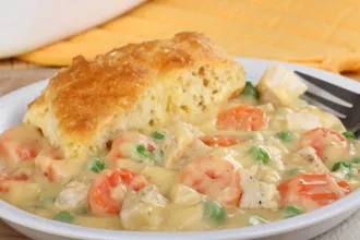 Chicken Pot Pie - USDA Plate of chicken pot pie on a table.