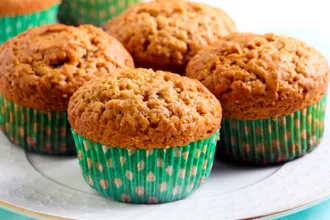 Peanut Butter Muffins Plate of four peanut butter muffins