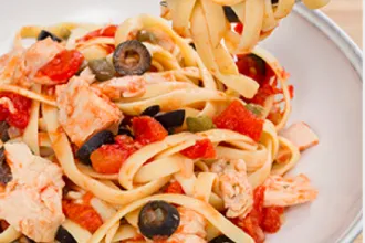 Neopolitan Tuna Fettuccine - USDA Bowl of Neapolitan tuna fettuccine