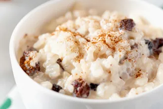 Rice Pudding - USDA Close up view of a bowl of Rice Pudding.